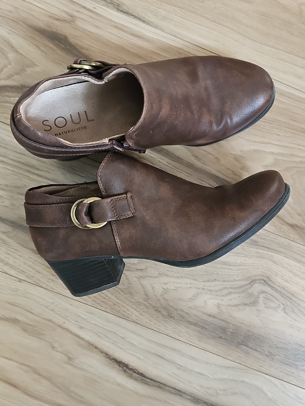 Naturalizer Brown Leather Ankle Booties with Buckle